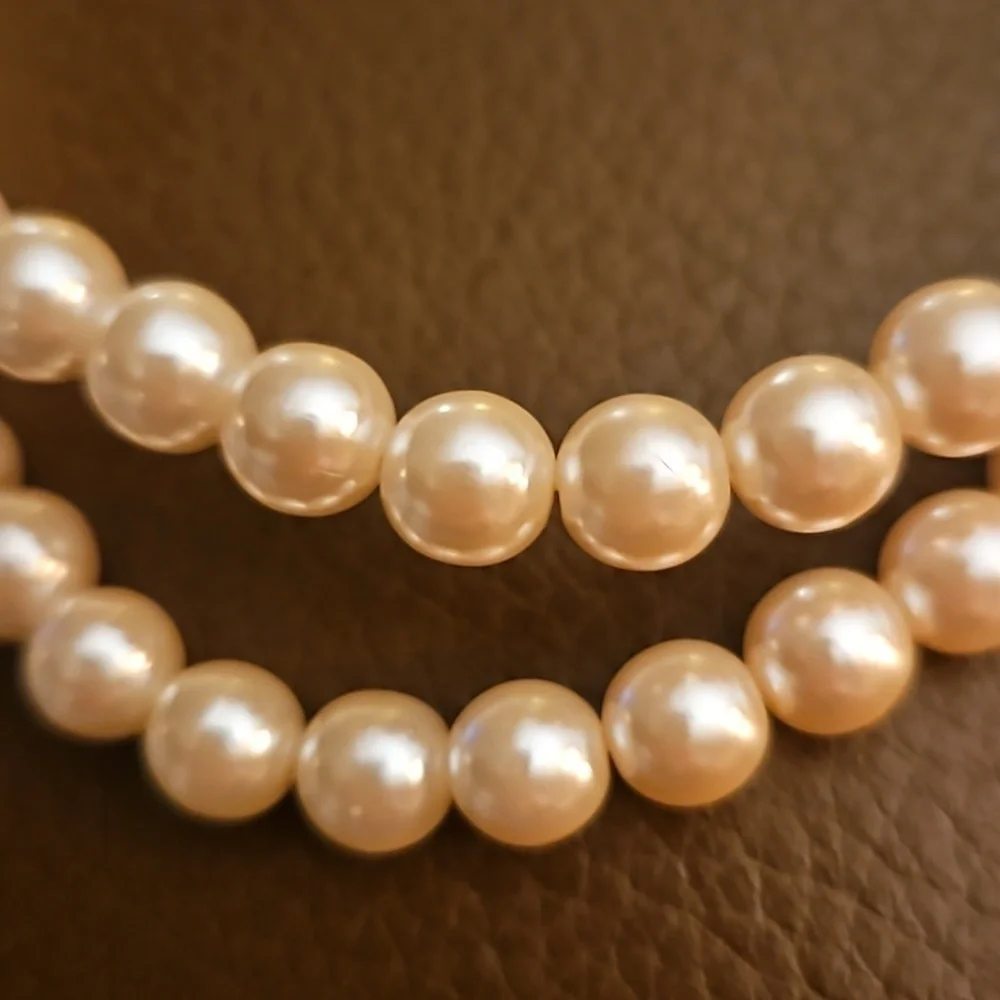 VTG RICHELIEU Light Pink Faux Pearl Double Strand Audrey Hepburn Choker Necklace